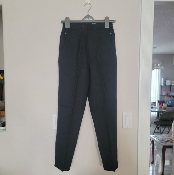 Petite Wool Black High Waisted Dress Pants - Picture 1 of 9